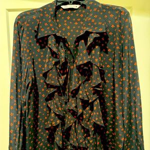 Zara black and red print frill detail on front and sleeves shirt XL never worn